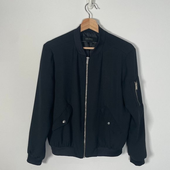 Zara Black Bomber Zip-up Lined Jacket XS - Picture 1 of 10
